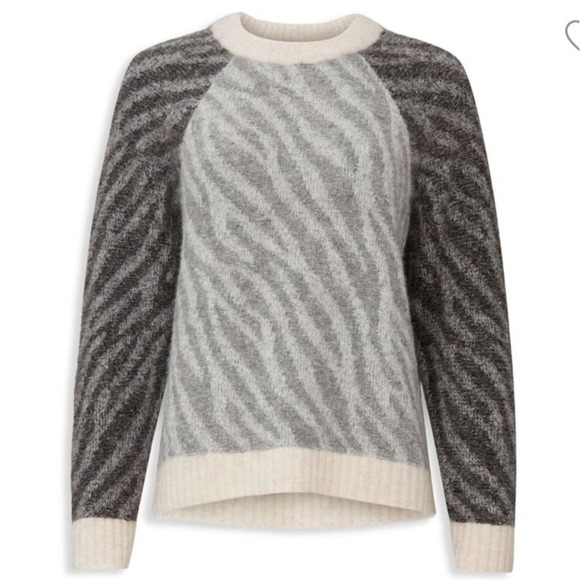 Parker wool and alpaca zebra print pullover sweater crew neck‎ fall warm size m - Picture 1 of 6